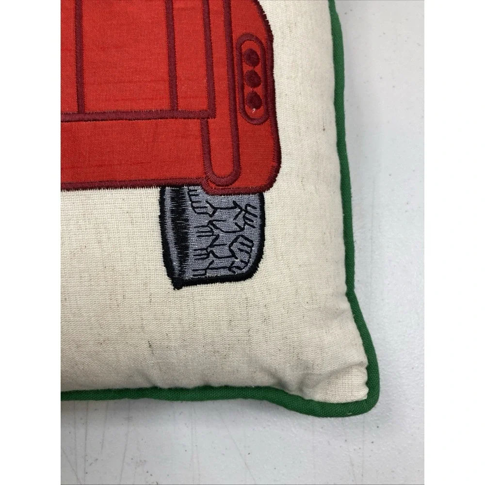 Vtg Pier 1 Merry Christmas Embroidered Pillow Dogs In Red‎ Truck 16x16
